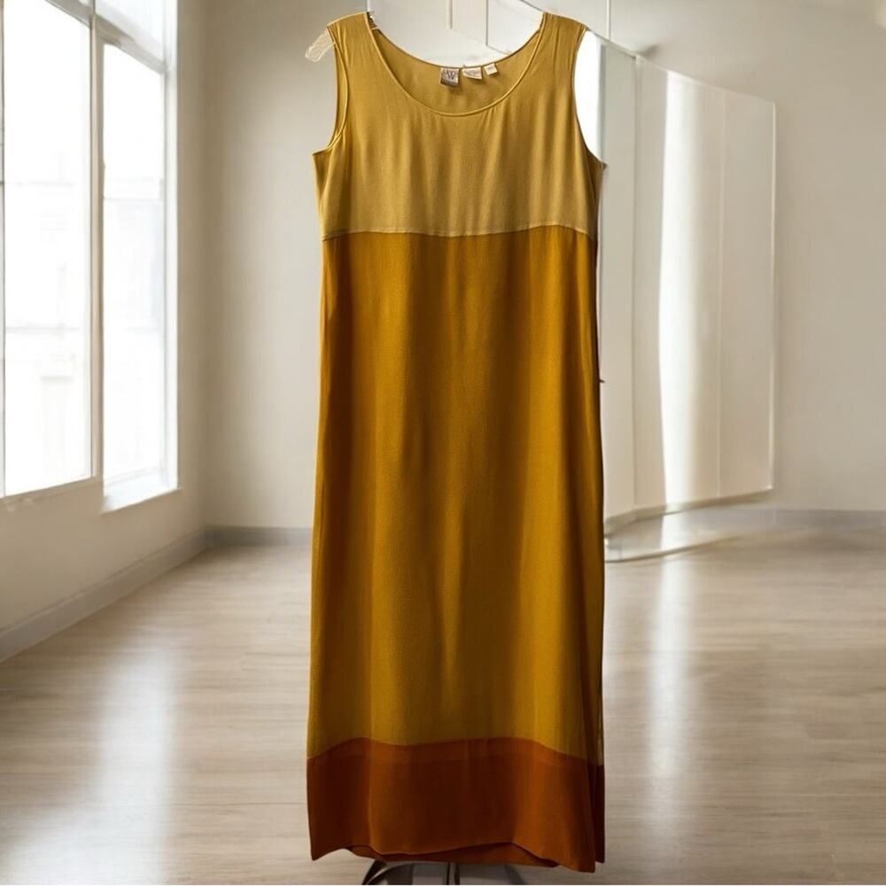 NEW Vintage CW Silk Colorblock Tri Tone Marigold Multi Sleeveless Maxi Dress 2P